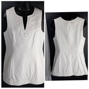 LILLY PULITZER Vintage White Duck Fitted Lined Tunic Embroidered Lace Trim EUC